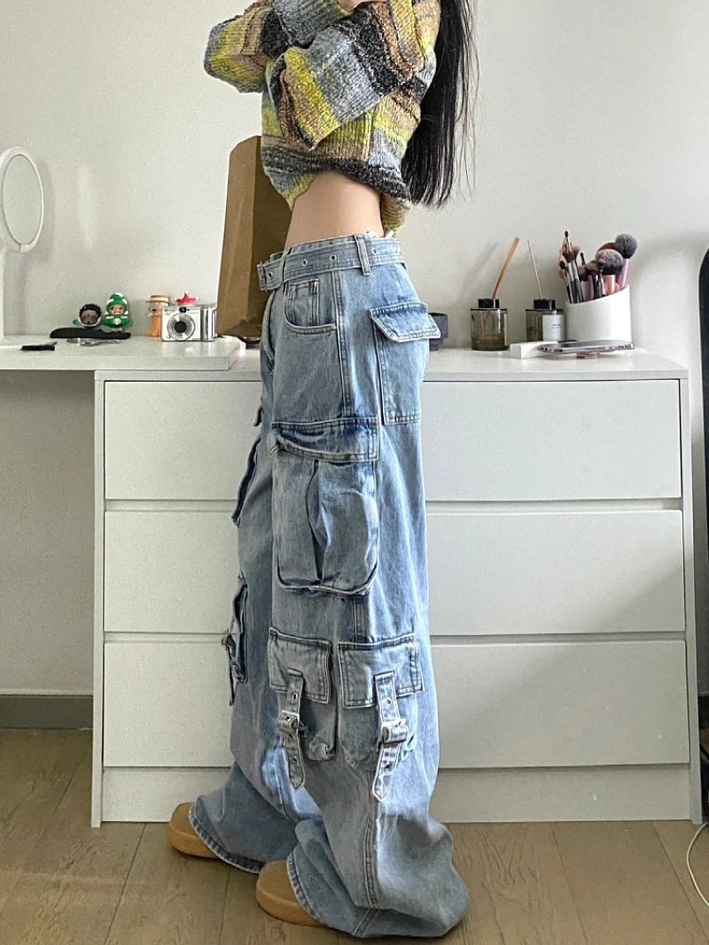 Street Style Baggy Cargo Jeans -Wide Leg Pants