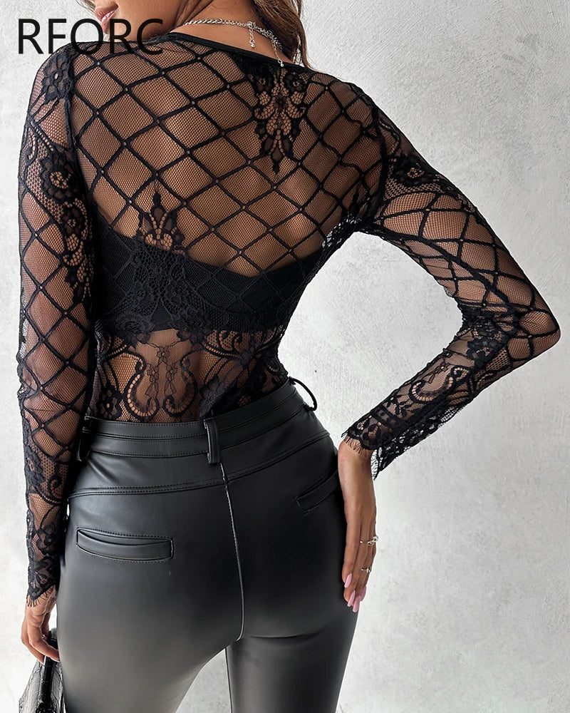 Lace Long Sleeves V Neck