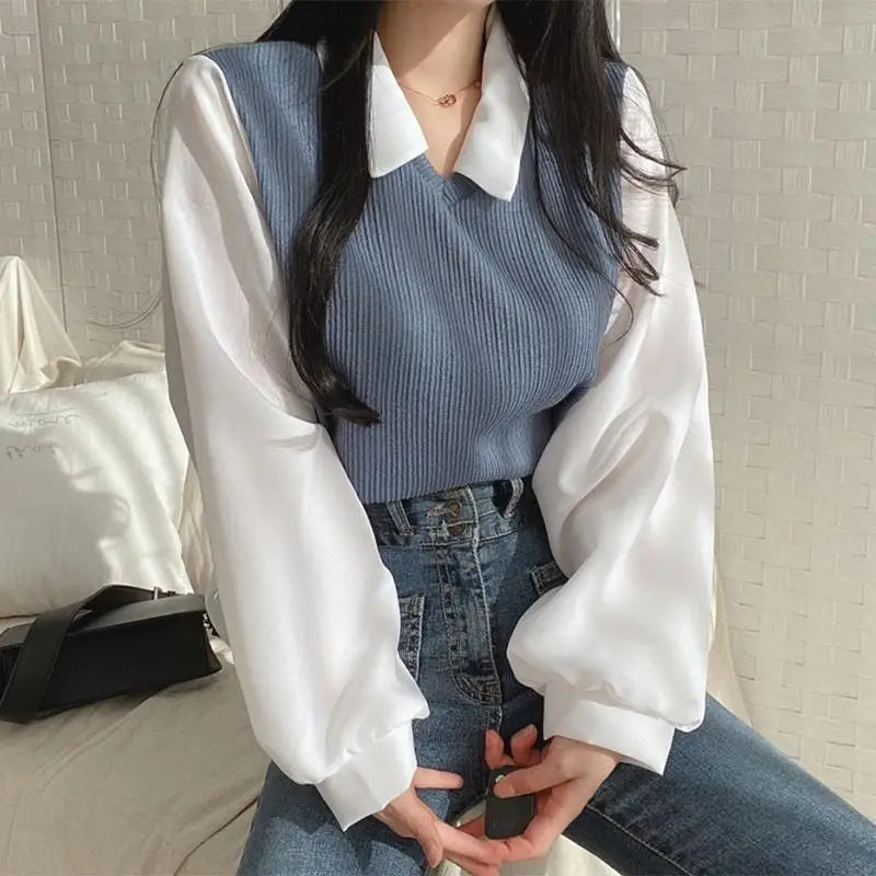 Two-piece Polo Collar Blouse