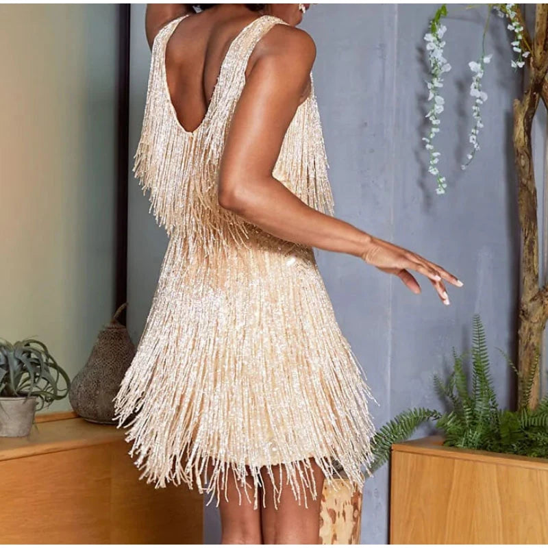 Tassel Sequins Feather Mini Dress