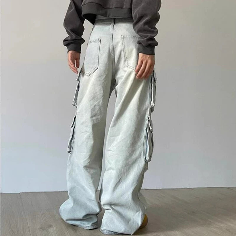 Street Style Baggy Cargo Jeans -Wide Leg Pants