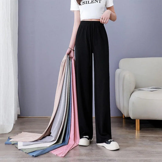 Soft silk wide leg high waist pants