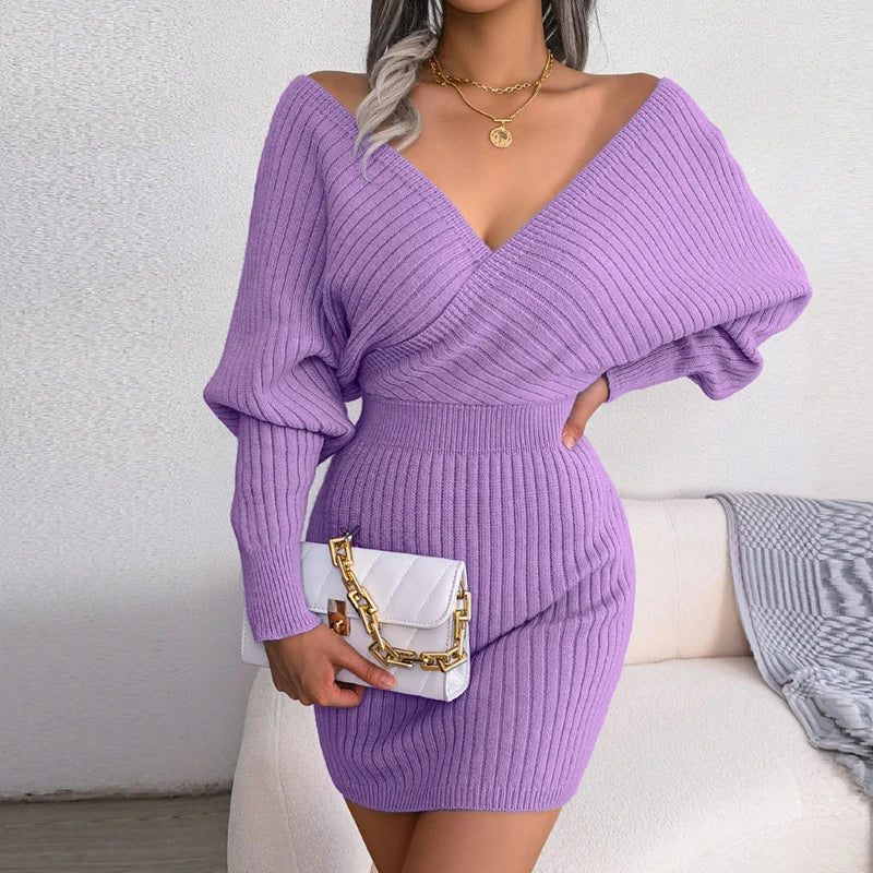 V-neck Sweater Dresses