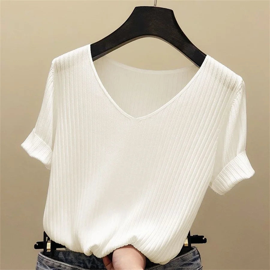 V-Neck Short Sleeve Blouse