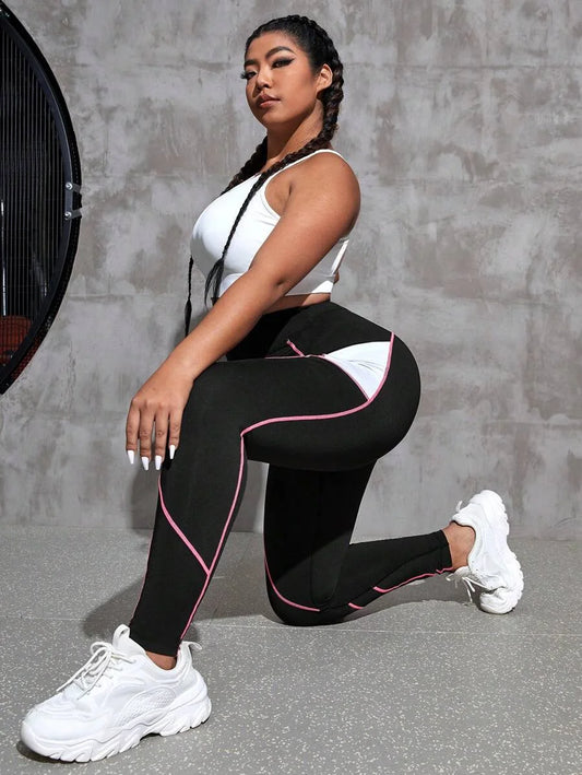 plus size Yoga Futuristic Plus Phone Pocket Top stitching Sports Leggings