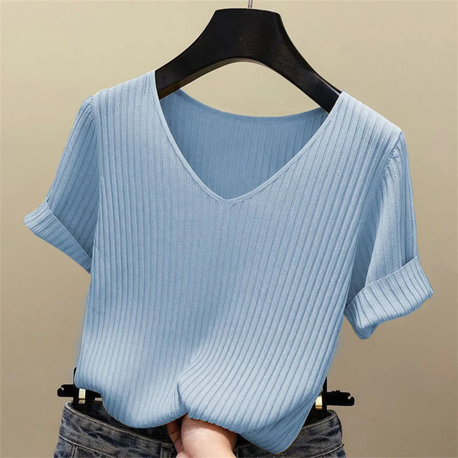 V-Neck Short Sleeve Blouse